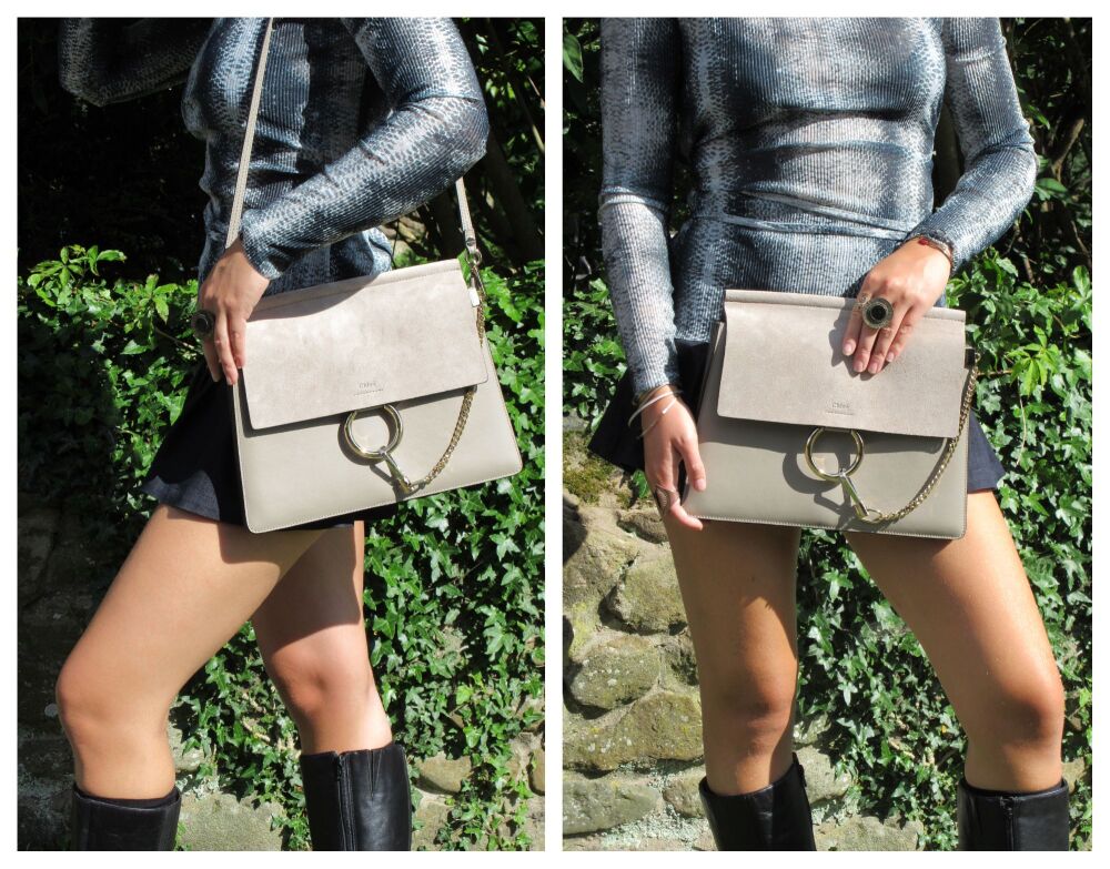 Chlo&eacute; Faye Medium Shoulder Bag in Motty Grey Calfskin & Suede