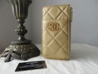 Chanel CC Flat Phone Case Wallet Zip Pouch in Metallic Champagne Gold Lambs