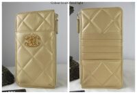 Chanel CC Flat Phone Case Wallet Zip Pouch in Metallic Champagne Gold Lambs