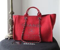Chanel Large Deauville Tote in Sparkle Red Boucle Chenille Tweed