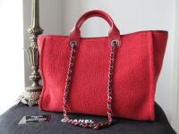 Chanel Large Deauville Tote in Sparkle Red Boucle Chenille Tweed