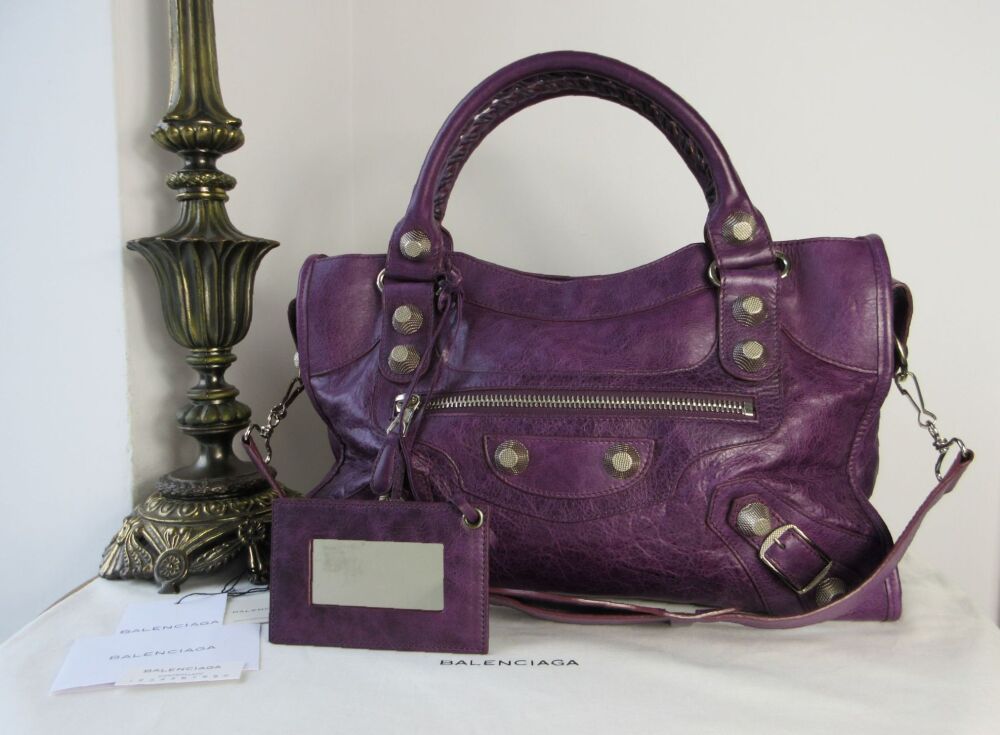 Balenciaga City in Raisin Purple with Giant 21 Silver Hardware
