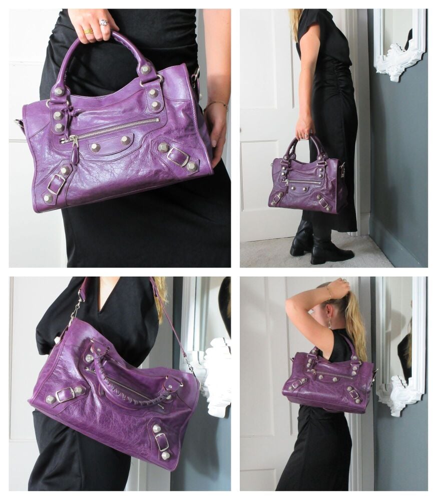 Balenciaga City in Raisin Purple with Giant 21 Silver Hardware
