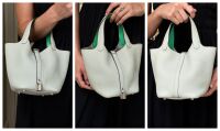 Herm&Atilde;&uml;s Picotin Lock 18 in Eclat Gris Neve Clemence & Vert Comics Swift with