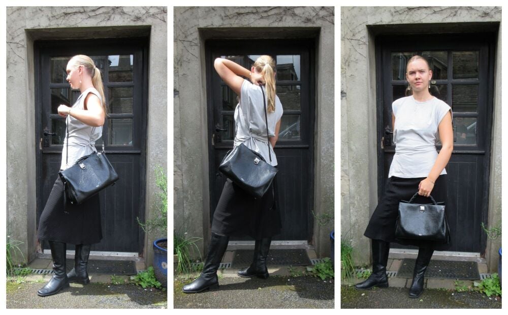 Mulberry Large Iris in Black High Shine Calf Leather with Shiny Silver Hardware