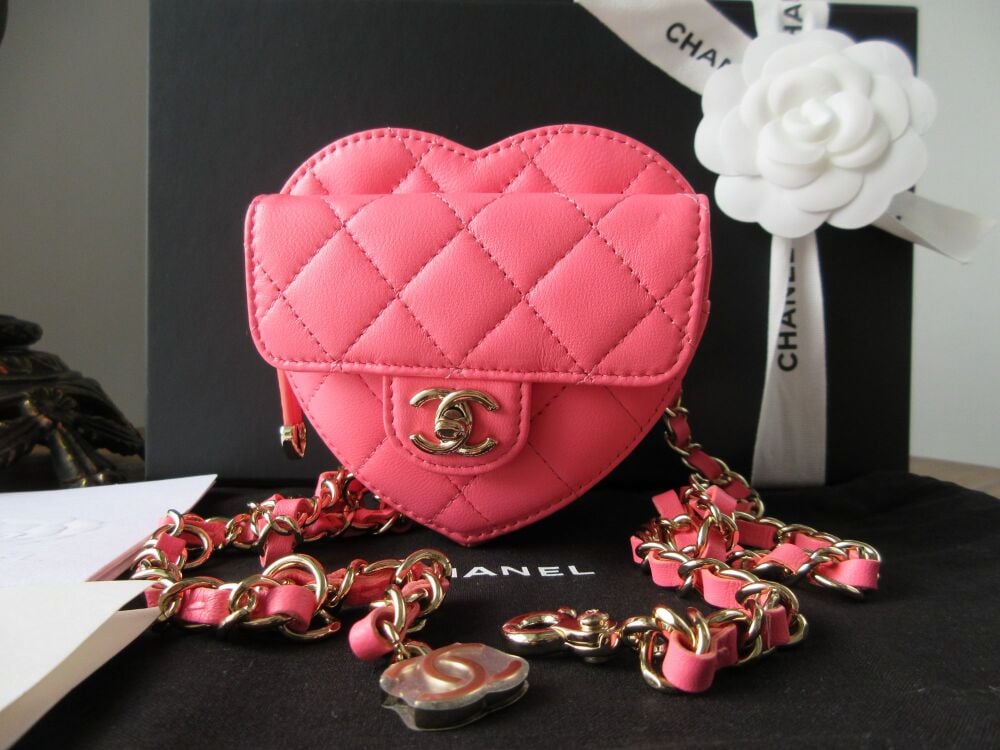 Chanel CC in Love 22 Runway Mini Heart Belt Bag in Pink Lambskin with Champagne Gold Hardware