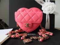 Chanel CC in Love 22 Runway Mini Heart Belt Bag in Pink Lambskin with Champ