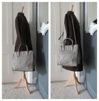 Prada Shoulder Tote in Argilla Grey Vitello Diano Calfskin with Silver Hard