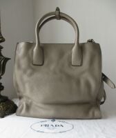 Prada Shoulder Tote in Argilla Grey Vitello Diano Calfskin with Silver Hard