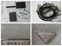 Prada Shoulder Tote in Argilla Grey Vitello Diano Calfskin with Silver Hard