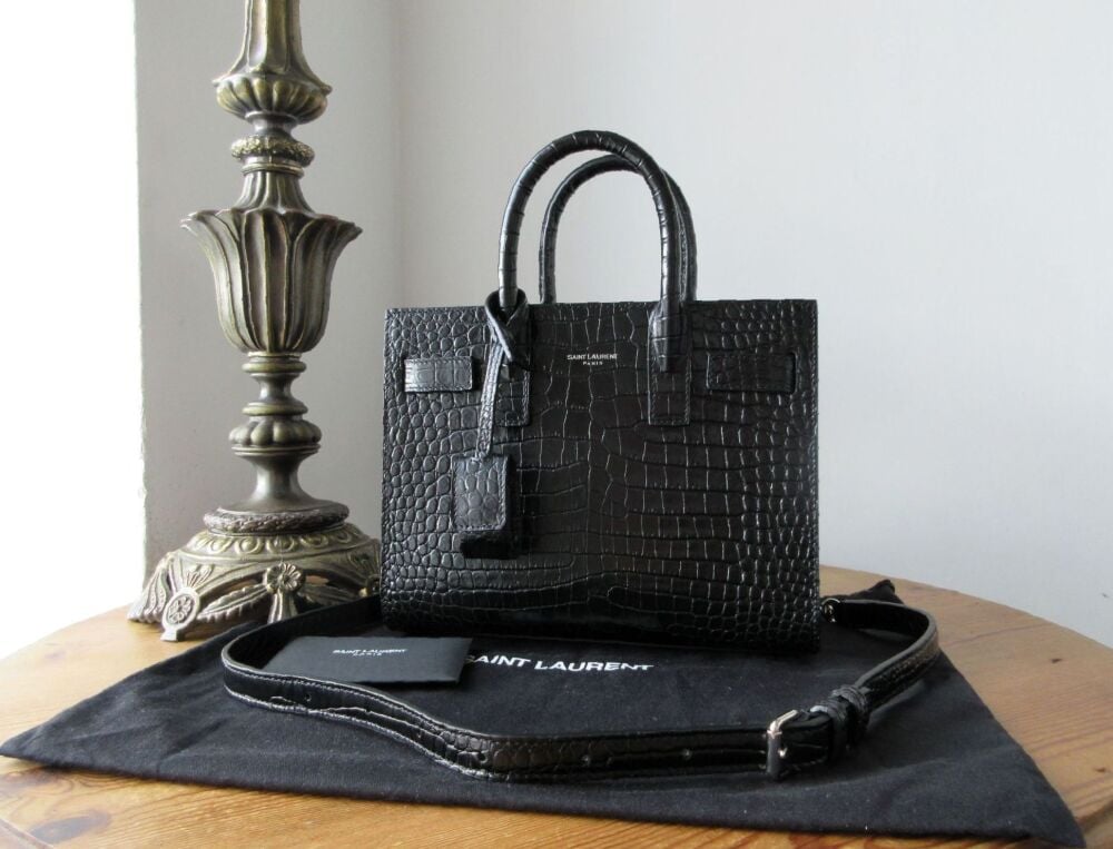 Saint Laurent Sac Du Jour Nano  in Black Crocodile Embossed Leather