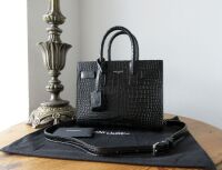 Saint Laurent Sac Du Jour Nano  in Black Crocodile Embossed Leather