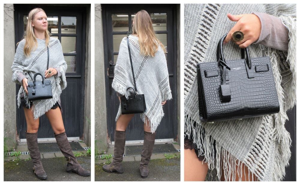 Saint Laurent Sac Du Jour Nano  in Black Crocodile Embossed Leather