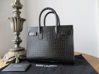 Saint Laurent Sac Du Jour Nano  in Black Crocodile Embossed Leather