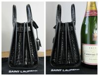 Saint Laurent Sac Du Jour Nano  in Black Crocodile Embossed Leather