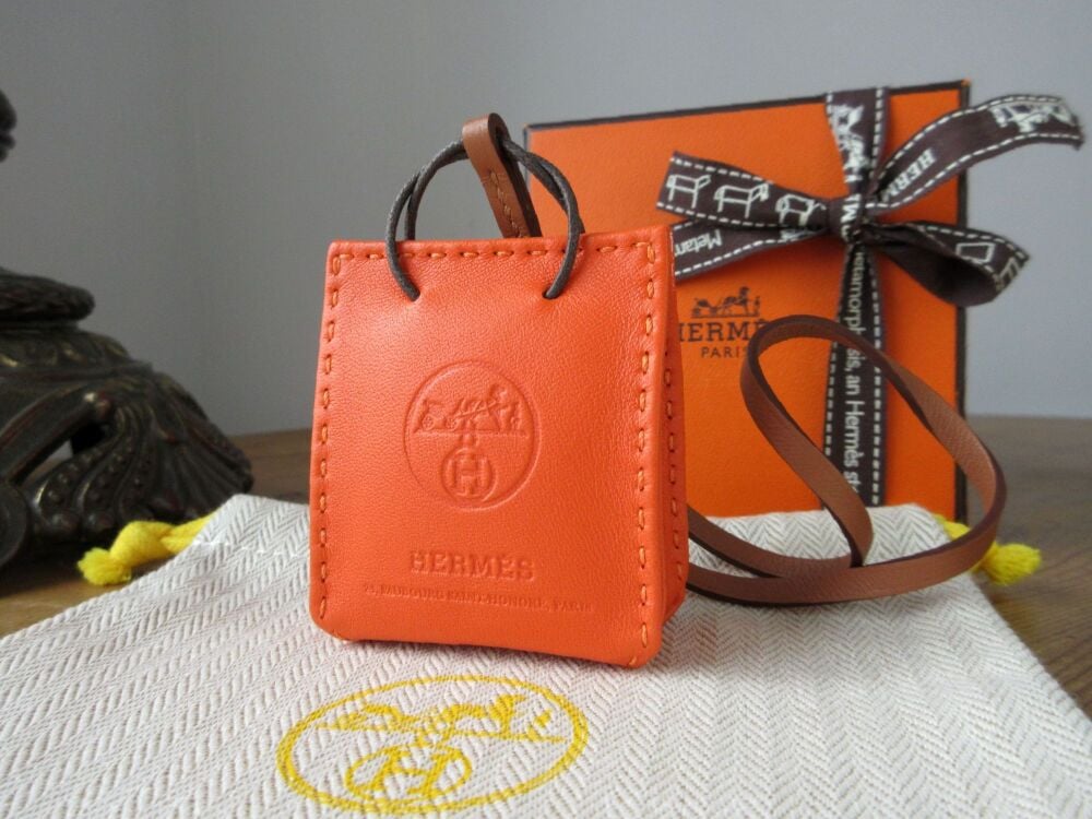 Herm&egrave;s Sac Du Orange Bag Charm in Feu Orange Agneau Milo Lambskin