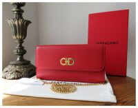 Salvatore Ferragamo Liberty Double Gancini Shoulder Clutch on Chain in Lips