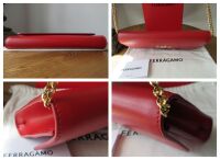 Salvatore Ferragamo Liberty Double Gancini Shoulder Clutch on Chain in Lips