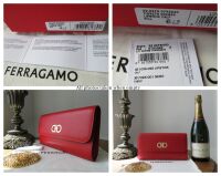 Salvatore Ferragamo Liberty Double Gancini Shoulder Clutch on Chain in Lips
