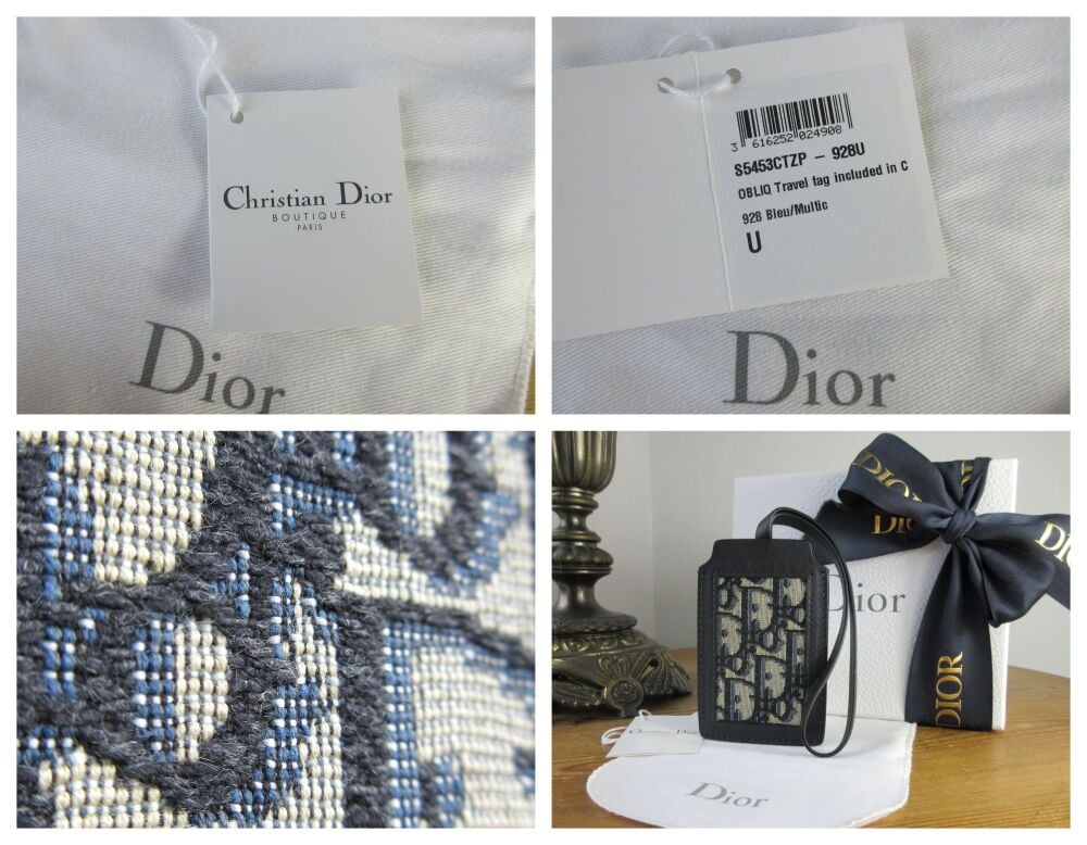 Dior Luggage Tag Bag Charm in Blue Oblique Jacquard Embroidered Monogram