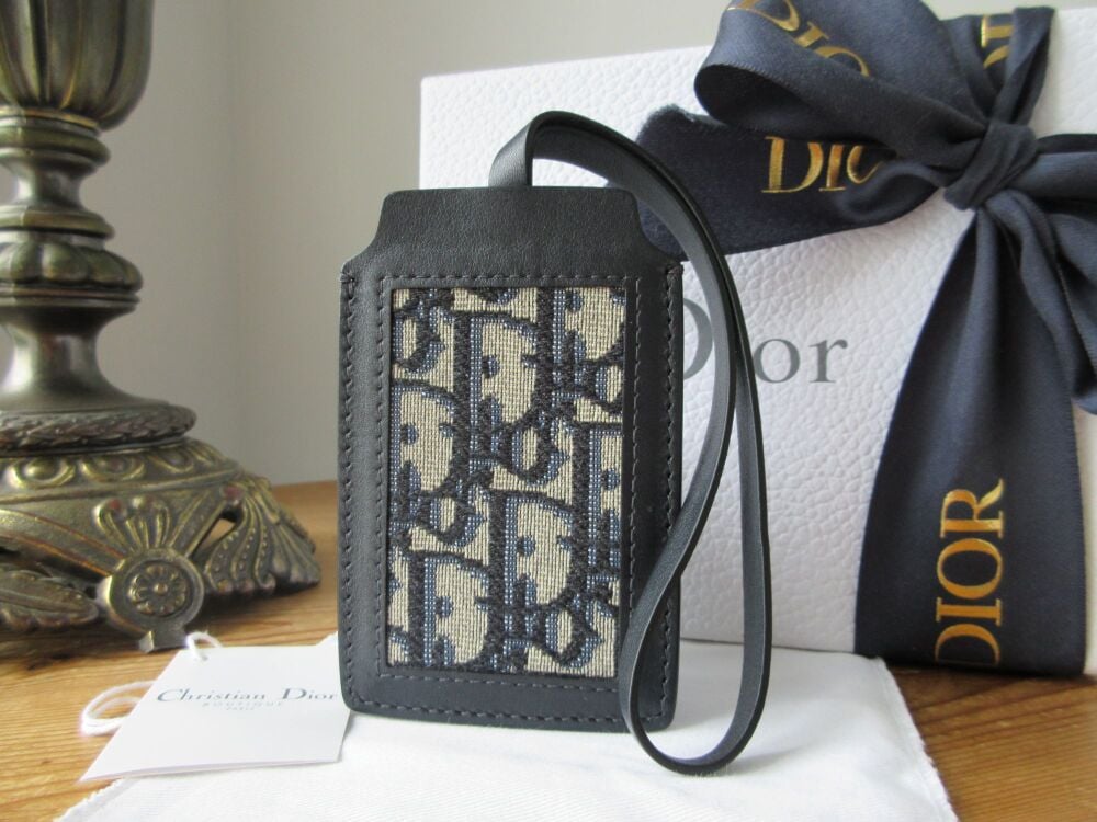Dior Luggage Tag Bag Charm in Blue Oblique Jacquard Embroidered Monogram