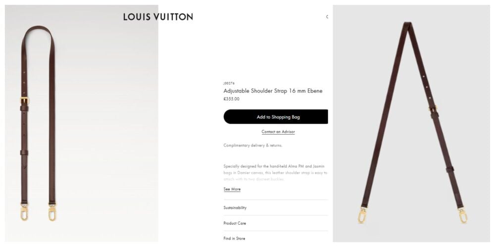 Louis Vuitton Bi Part Adjustable Shoulder Strap 16mm in Ebene