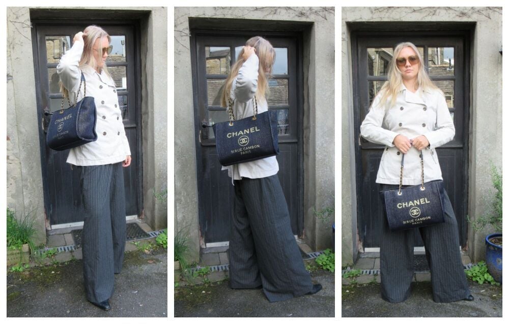 Chanel Small Deauville Tote in Navy Blue Glitter with Gold Hardware