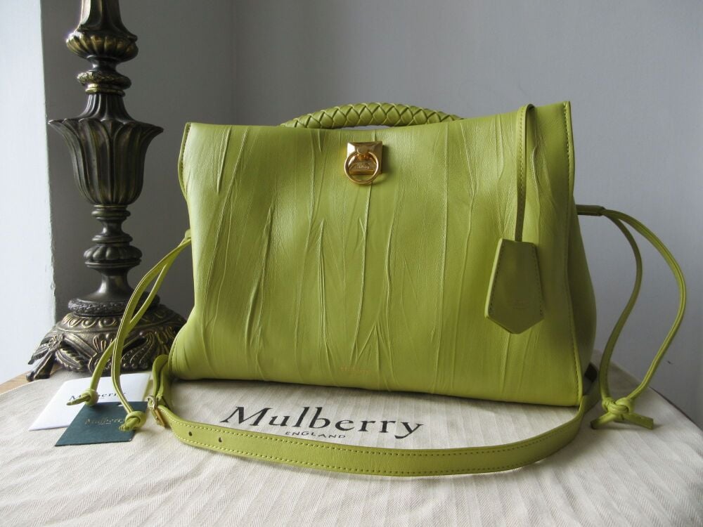 Mulberry Large Iris in Meadow Green Crinkled Leather with Gold Hardware