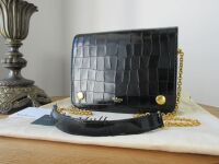 Mulberry Clifton in Black Polished Embossed Croc Printed Leather
