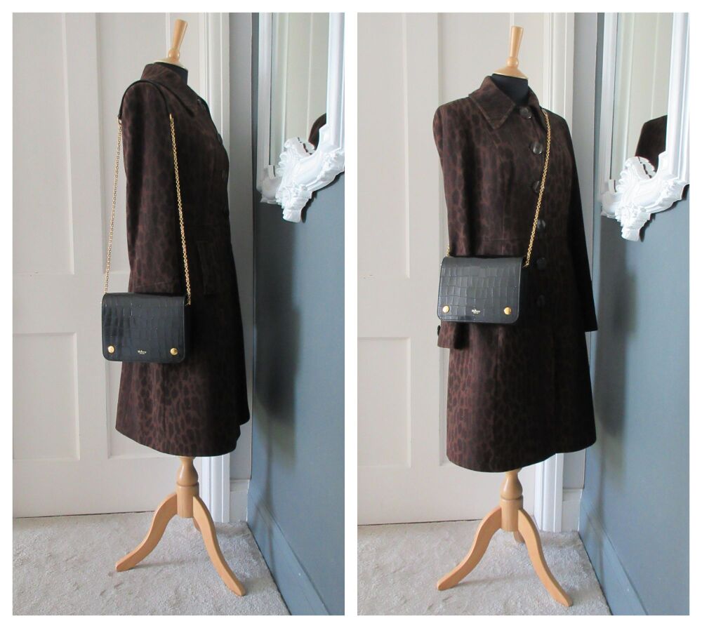 Mulberry Clifton in Black Polished Embossed Croc Printed Leather