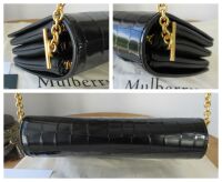 Mulberry Clifton in Black Polished Embossed Croc Printed Leather