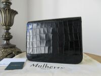 Mulberry Clifton in Black Polished Embossed Croc Printed Leather