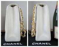 Chanel Vintage Vertical Stitch Large Flap Bag in White Caviar with 24kt Gol