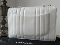 Chanel Vintage Vertical Stitch Large Flap Bag in White Caviar with 24kt Gol