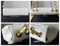 Chanel Vintage Vertical Stitch Large Flap Bag in White Caviar with 24kt Gol