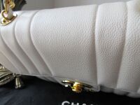 Chanel Vintage Vertical Stitch Large Flap Bag in White Caviar with 24kt Gol