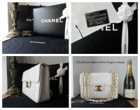 Chanel Vintage Vertical Stitch Large Flap Bag in White Caviar with 24kt Gol