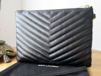 Saint Laurent YSL Monogram Cassandre A5 Wristlet Zip Pouch in Black Matelas