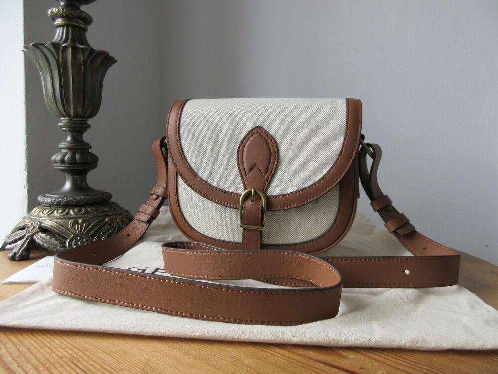 Gerard Darel Le Gypsy Saddle Bag Satchel in Natural Ecru Linen Toile and Calfskin
