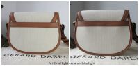 Gerard Darel Le Gypsy Saddle Bag Satchel in Natural Linen Toile and Calfski