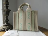 Chlo&Atilde;&copy; Woody Small Tote in Light Eucalyptus Linen & Calfskin