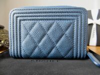 Chanel Boy Small Zip Around Wallet in Blue Caviar