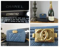 Chanel Boy Small Zip Around Wallet in Blue Caviar