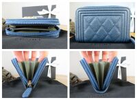 Chanel Boy Small Zip Around Wallet in Blue Caviar