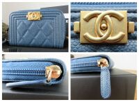 Chanel Boy Small Zip Around Wallet in Blue Caviar