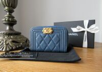 Chanel Boy Small Zip Around Wallet in Blue Caviar