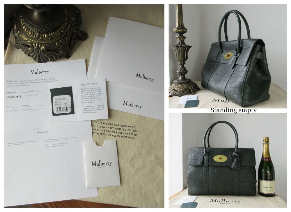 Mulberry Classic Heritage Bayswater in Mulberry Green Croc Embossed Calfskin