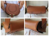 Chlo&Atilde;&copy; Mini Marcie Small Saddle Bag in Tan Pebbled Calfskin