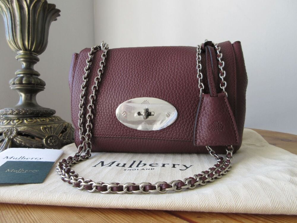 Mulberry Regular Lily in Black Cherry Heavy Grain Leather with Brushed Silver Hardware