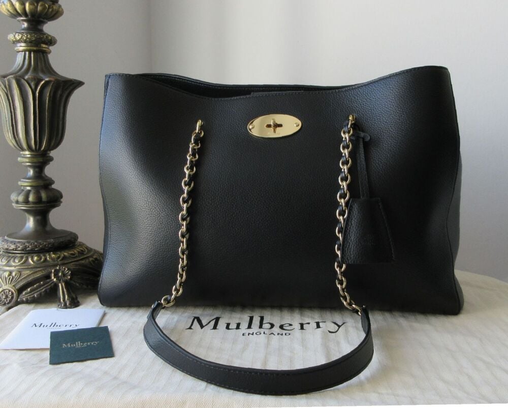 Mulberry Lily Chain Tote in Black Small Classic Grain Leather